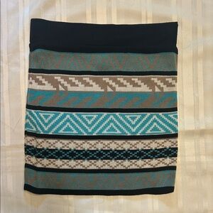 Patterned Knit Skirt - Black, White, Turquoise, & Tan